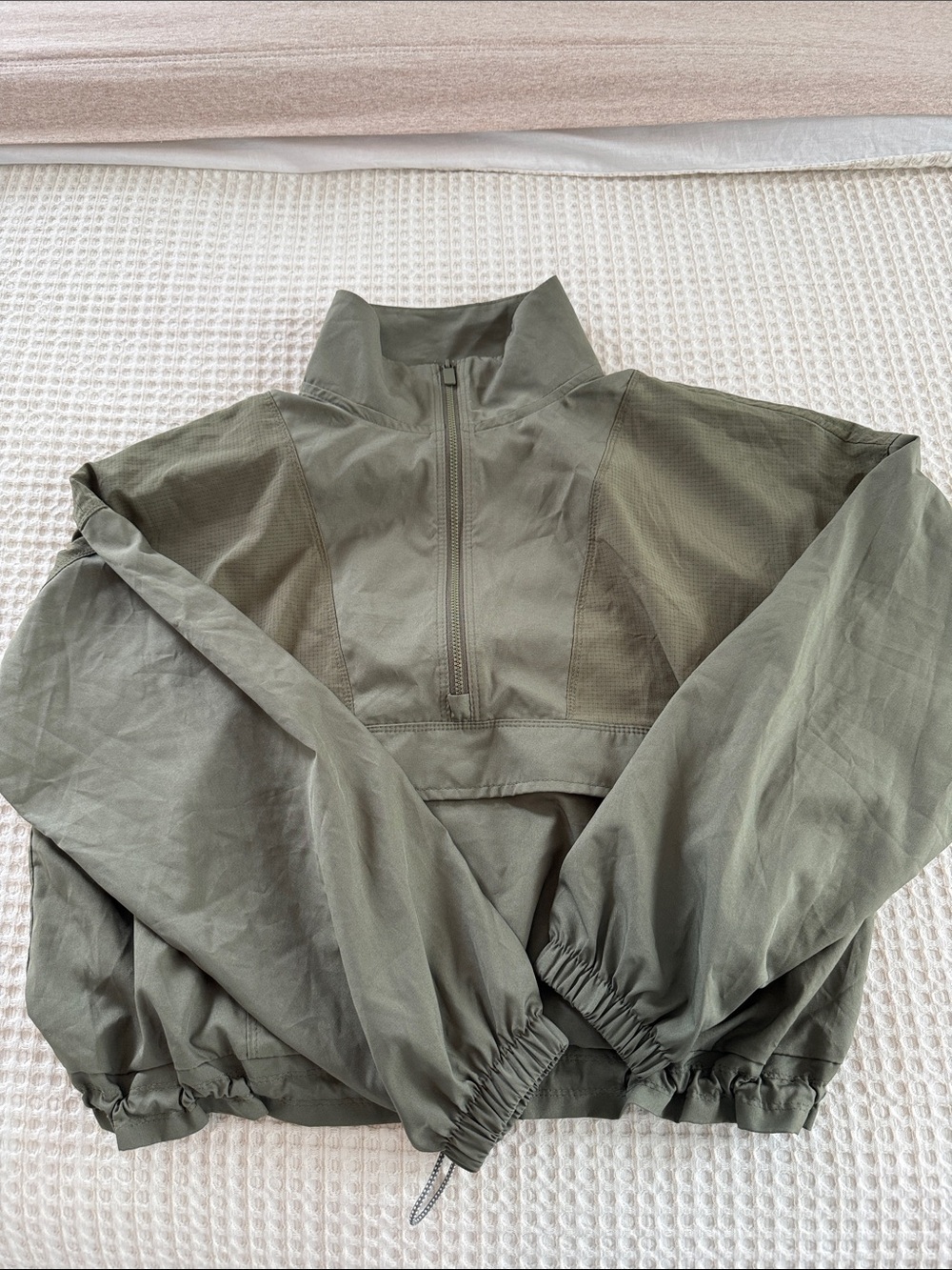 Olive Green Half-Zip Windbreaker Jacket